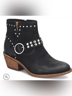 Sofft Black Allene Suede Studded Ankle Boot with Buckle Strap